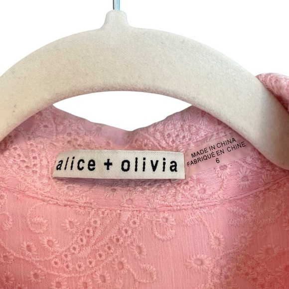Alice + Olivia Blakesley Embroidered Lace Jacquard Tier Mini Dress Light Pink 6 - Picture 4 of 8